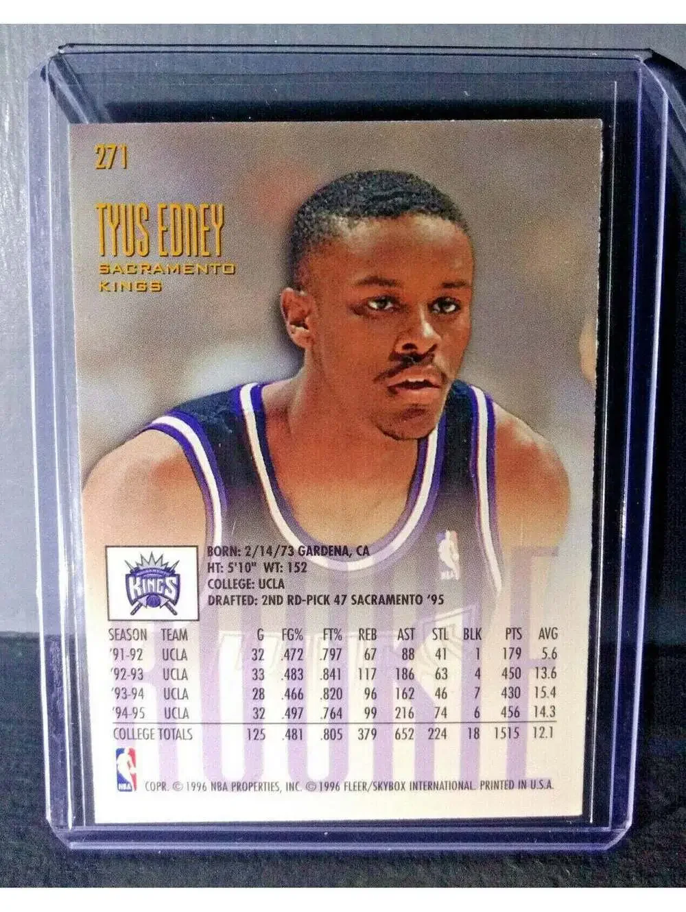 1995-96 Tyus Edney Fleer Ultra #271 Rookie Basketball Card
